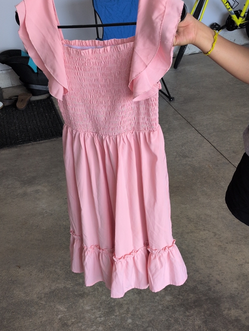 SHEIN Pink Shirred Bodice Ruffle-Sleeve Dress